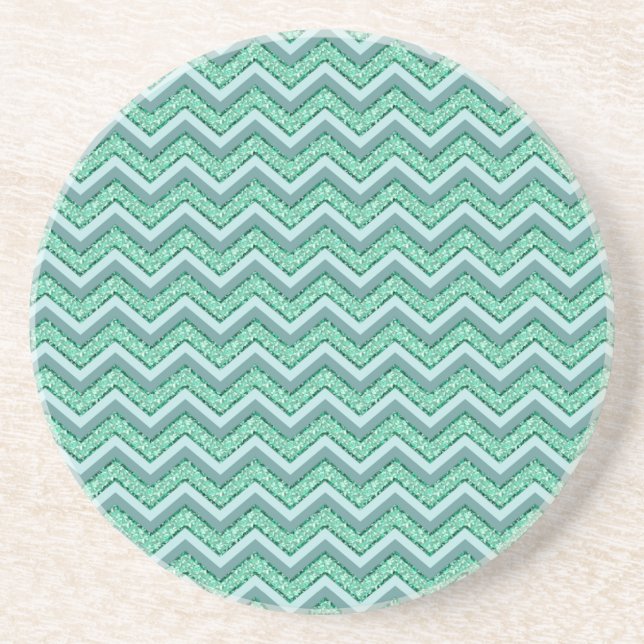 Faceted Emerald Chevron Pattern Coaster (Front)