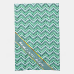 Faceted Emerald Chevron Pattern Tea Towel