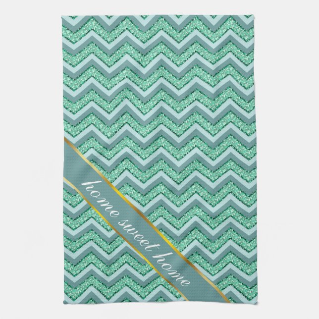 Faceted Emerald Chevron Pattern Tea Towel (Vertical)