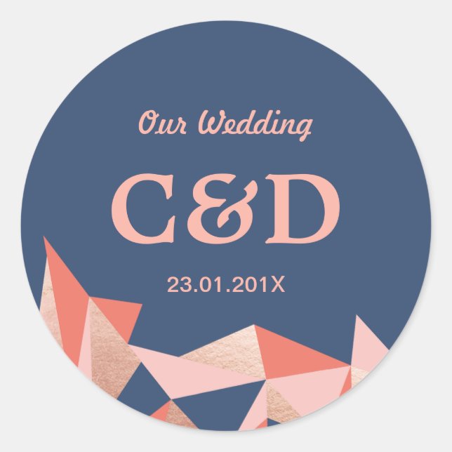 Faceted Geode Modern Geometric Wedding Monogram Classic Round Sticker (Front)
