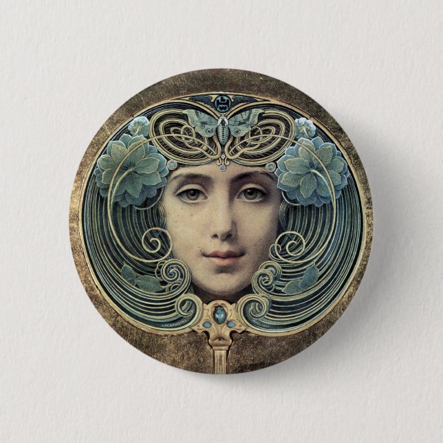 Fächer auf goldenem Grund by Louis Welden Hawkins 6 Cm Round Badge (Front)