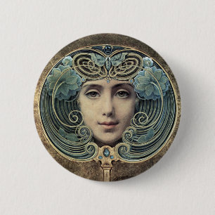 Fächer auf goldenem Grund by Louis Welden Hawkins 6 Cm Round Badge