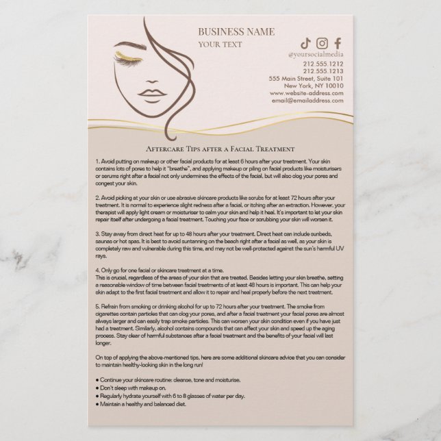 FACIAL TREATMENTS Aftercare flyer (Front)