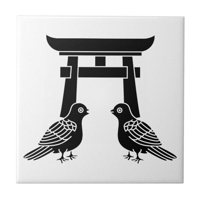 Facing doves and Torii Ceramic Tile (Front)