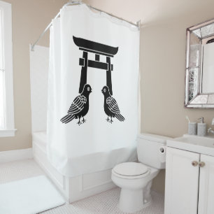 Facing doves and Torii Shower Curtain