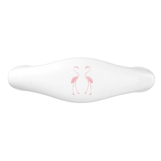 Facing Flamingos Ceramic Drawer Pull (Front)