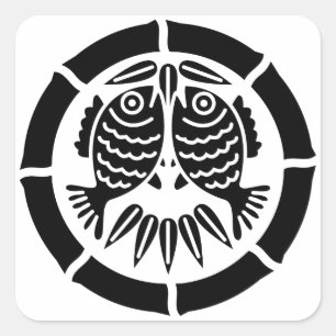 Facing sea breams in bamboo circle square sticker