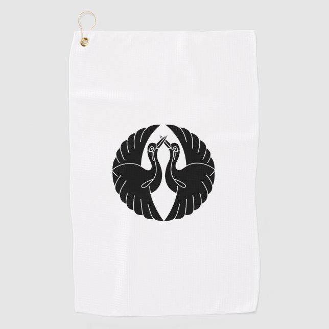 Facing white cranes golf towel (Front)