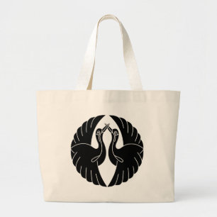 Facing white cranes large tote bag