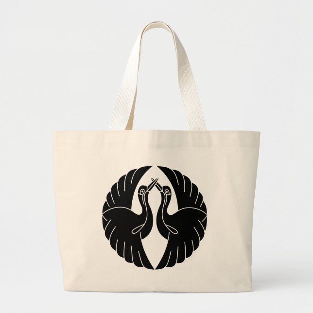 Facing white cranes large tote bag (Front)