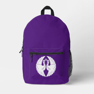 Facing white cranes printed backpack