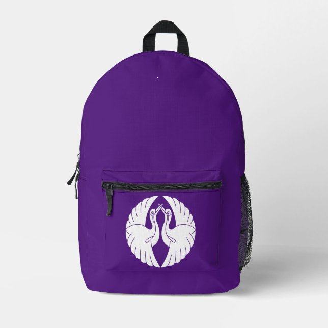 Facing white cranes printed backpack (Front)