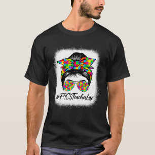 FACS Teacher Messy Bun Supporting Autism Awareness T-Shirt