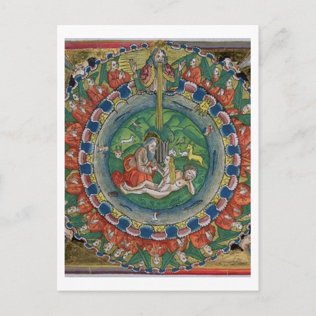 Facsimile copy of Genesis 2:22 God created Eve, fr Postcard (Front)