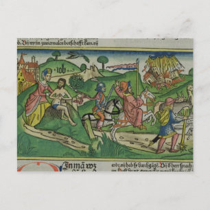 Facsimile copy of Job: Frontispiece, Job being sco Postcard