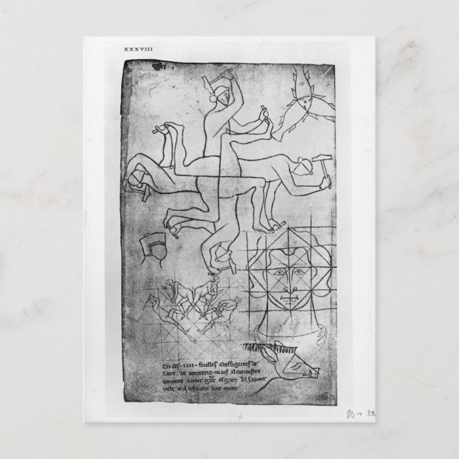 Facsimile copy of Ms Fr Studies of men Postcard (Front)