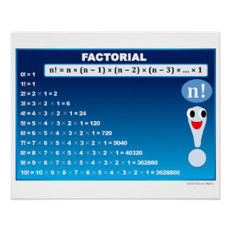 Factorial Numbers Math Classroom Blue Poster