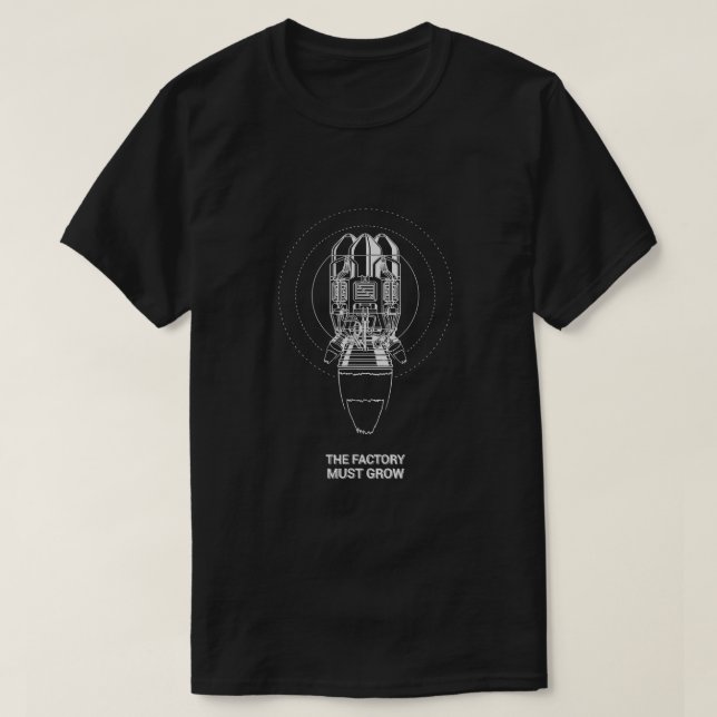 Factorio Rocket with The Factory Must Grow  T-Shirt (Design Front)