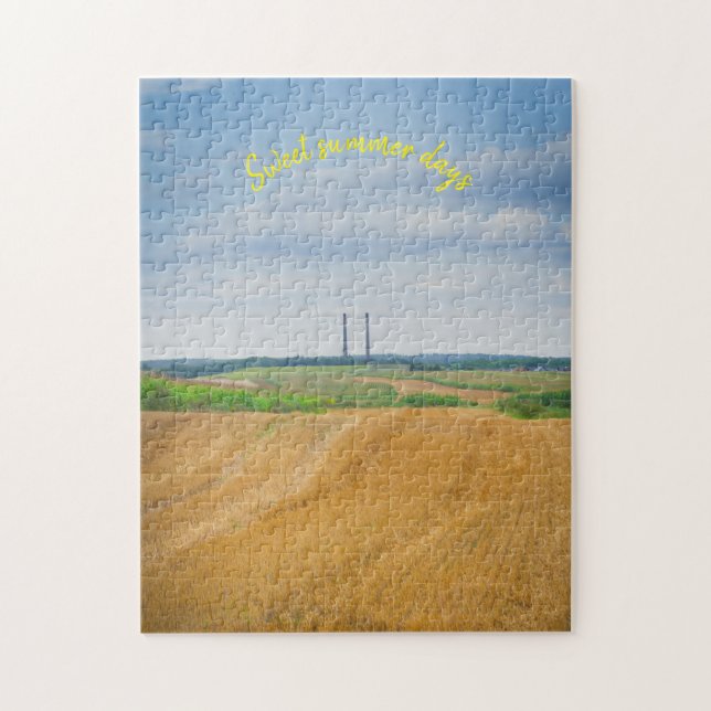 Factory chimneys with yellow field jigsaw puzzle (Vertical)