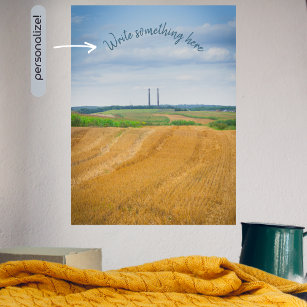 Factory chimneys with yellow field poster
