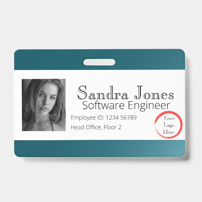 Fade Teal Blue ID Card (Horizontal) Badge (Front)