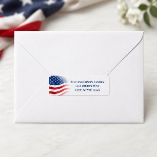 Faded American Flag Wave Return Address  Label