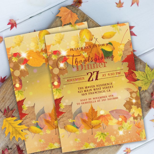Faded Autumn Leaves Border Thanksgiving Dinner Invitation (Creator Uploaded)