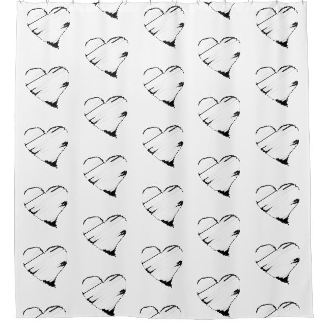 Faded black and white hearts shower curtain (Front)