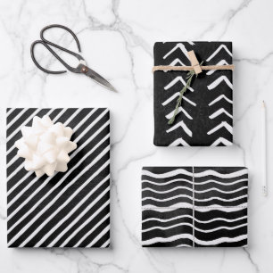 Faded Black White Doodle Line Wrapping Paper Sheet