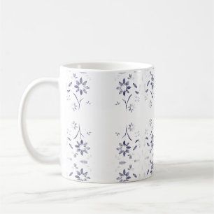 Faded Blue and White Floral Pattern Coffee Mug