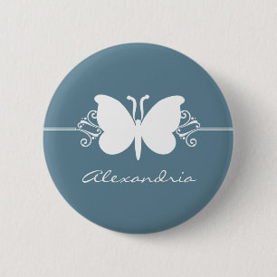 Faded Blue Butterfly Swirls Button