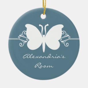 Faded Blue Butterfly Swirls Door Hanger Ornament