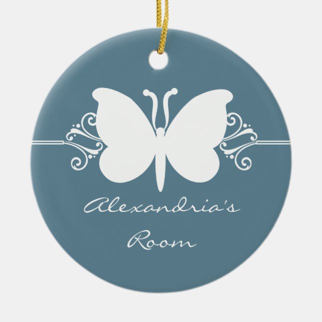 Faded Blue Butterfly Swirls Door Hanger Ornament (Front)