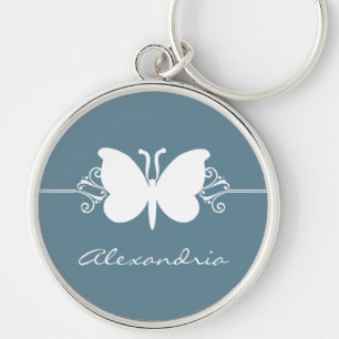 Faded Blue Butterfly Swirls Premium Keychain