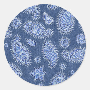 Faded Blue Denim Paisley Pattern Classic Round Sticker