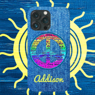 Faded Blue Denim Watercolor Peace Sign iPhone 13 Pro Case