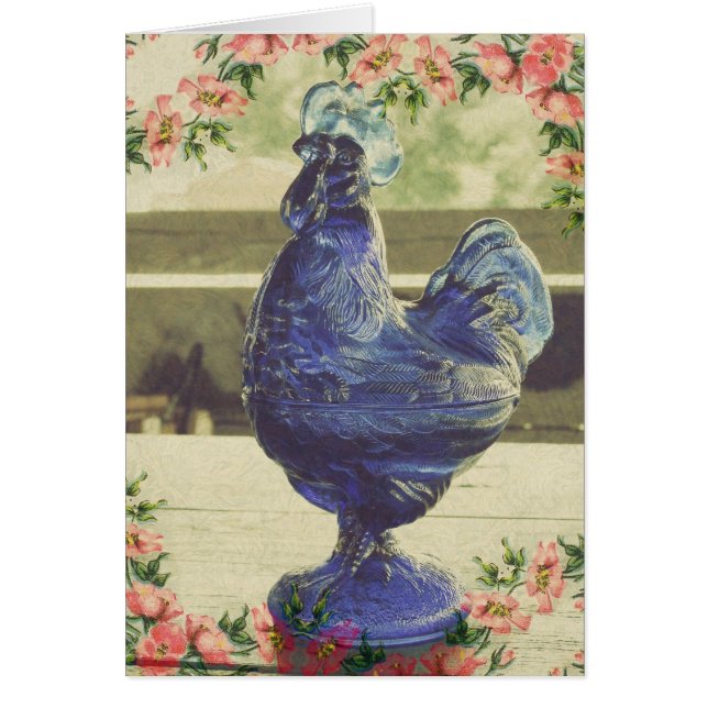 Faded Blue Glass Roo Floral Border (Front)
