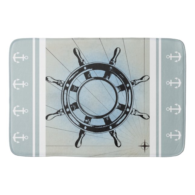 Faded Blue Nautical Themed Bath Mat (Front)