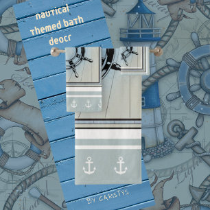 Faded Blue Nautical Themed Bath Towel Set