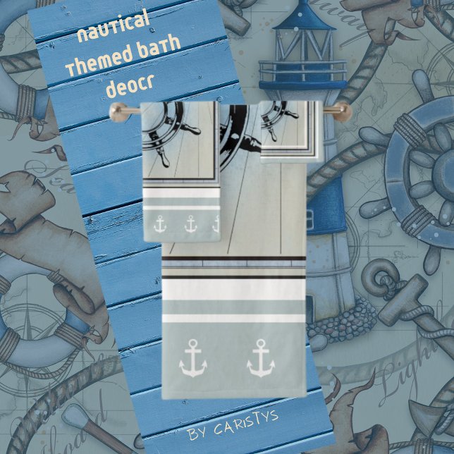 Faded Blue Nautical Themed Bath Towel Set (Creator Uploaded)