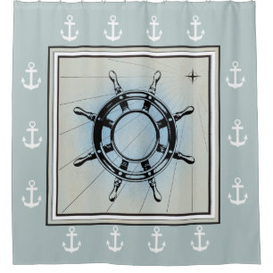 Faded Blue Nautical Themed Shower Curtain