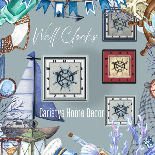 Faded Blue Nautical Themed  Square Wall Clock