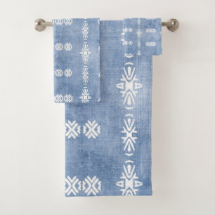 Faded Blue Tribal Pattern Bath Towel Set