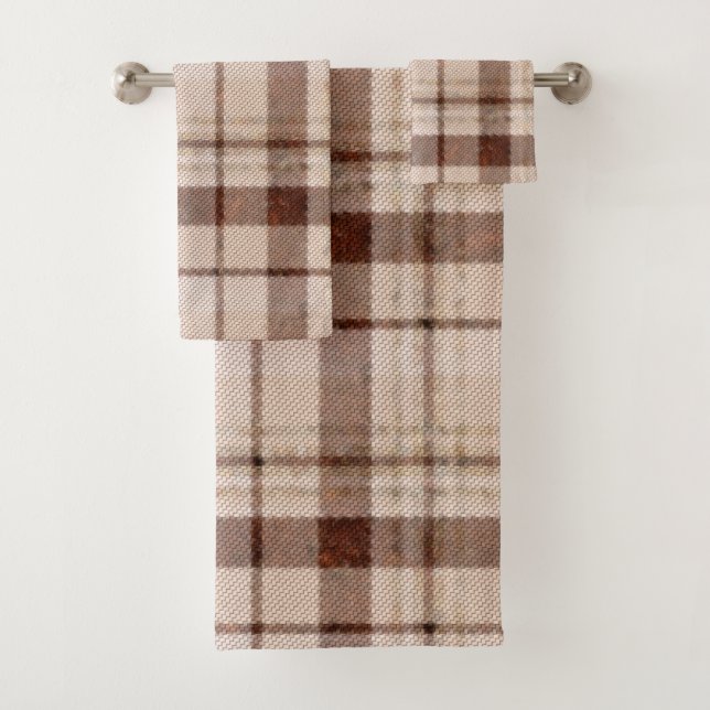 Faded Brown Tone Plaid Bath Towel Set (Insitu)