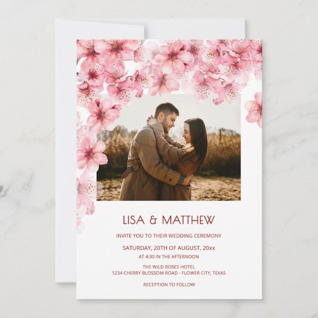  Faded Cherry Blossom Photo Wedding Invitation (Front)