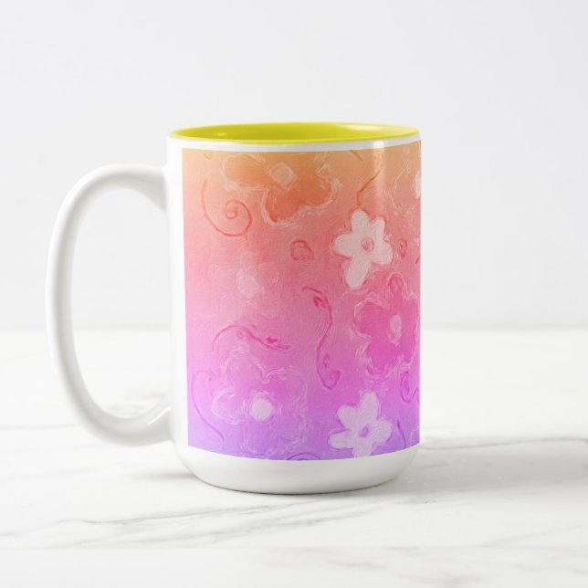 Faded Colourful Flowers Two-Tone Coffee Mug (Left)