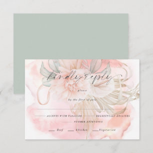 Faded Coral Rose Floral Meal Choice RSVP Card
