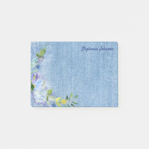 Faded Denim Blue and Lavender Floral Name Template Post-it Notes