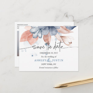 Faded denim & blush stylish Save the Date Postcard