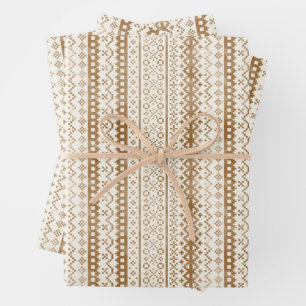 Faded Fair Isle Knit Watercolor Cabincore brown Wrapping Paper Sheet